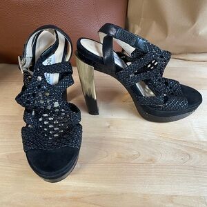 Jimmy Choo Black leather cutout Platform Sandals